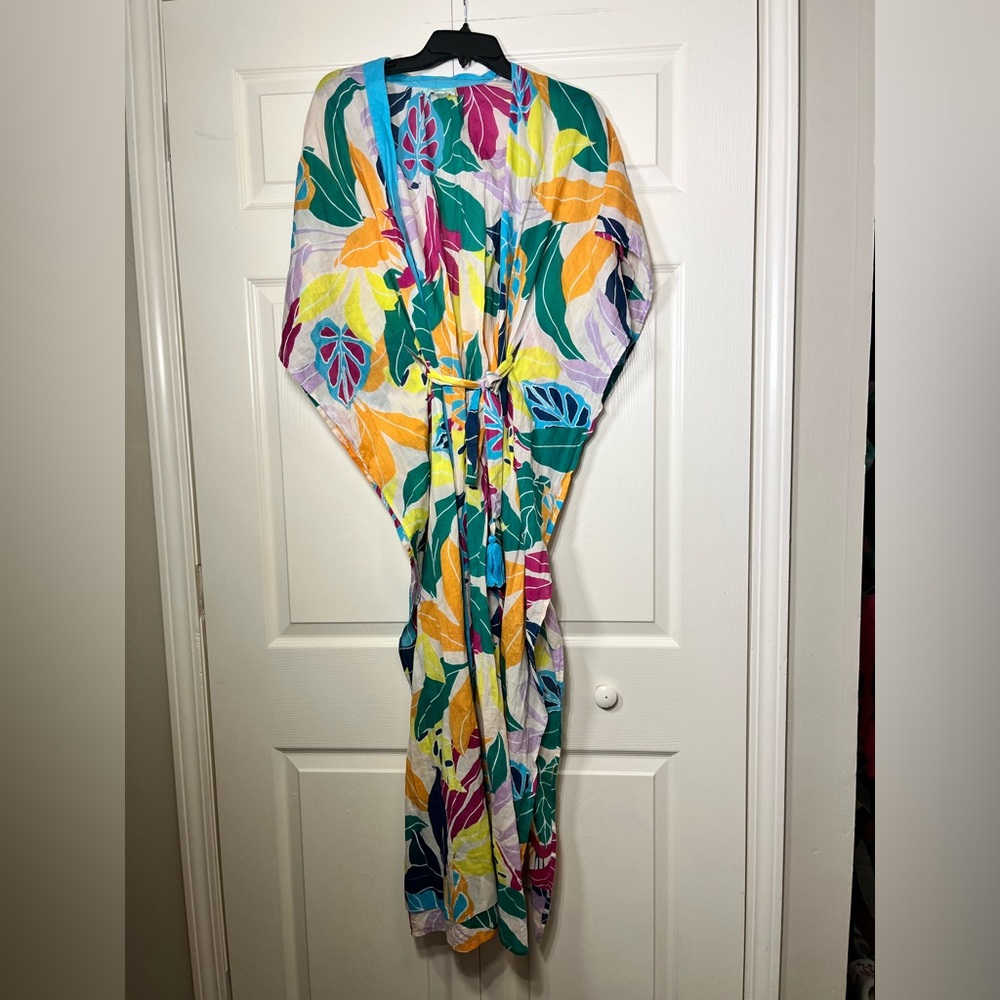 True Destinations Women's Voile Tropical-Print Maxi Cover-Up Size XS